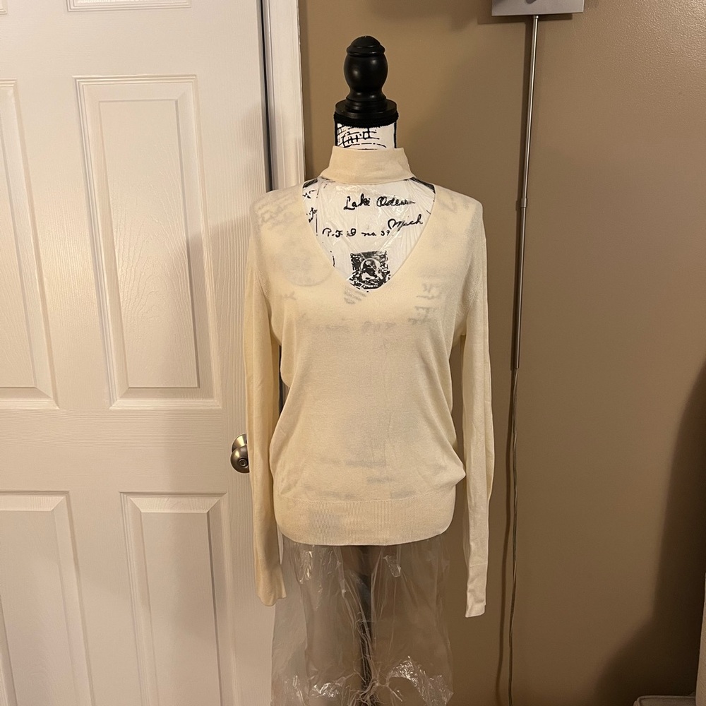 Theory Women’s Silk Blend Tie Neck Long Sleeve Top - Ivory L